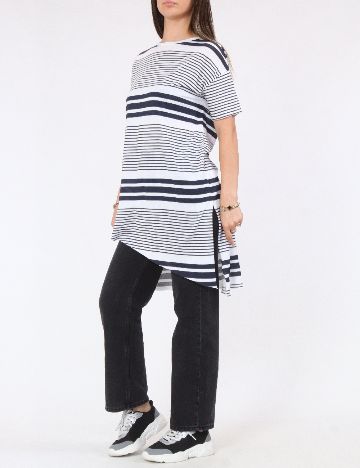 Bluza Bershka, alb/albastru