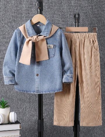 Compleu Shein Kids, albastru/crem