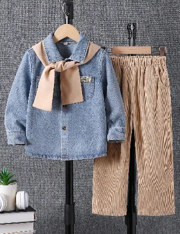 Compleu Shein Kids, albastru/crem