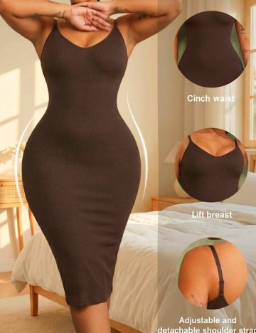 Rochie modelatoare SHEIN CURVE, maro