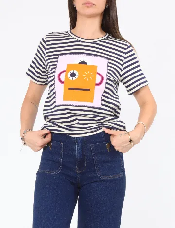 Tricou Zara, alb/bleumarin