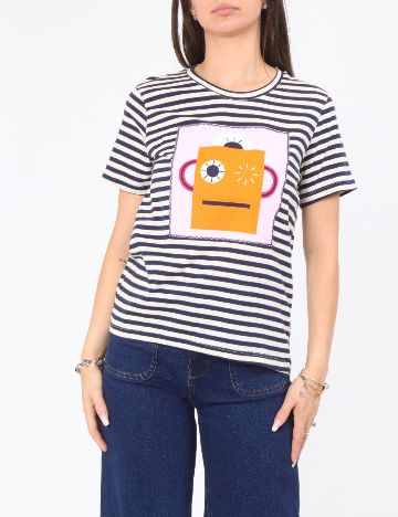 Tricou Zara, alb/bleumarin