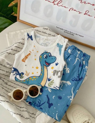 Pijama Shein Kids, alb/albastru
