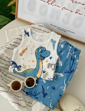 Pijama Shein Kids, alb/albastru