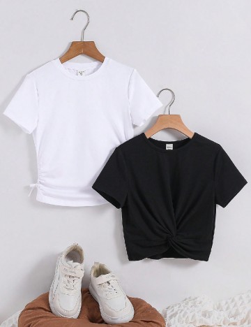 Set topuri 2 bucati Shein Kids, alb/negru