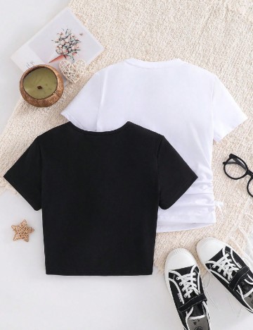 Set topuri 2 bucati Shein Kids, alb/negru