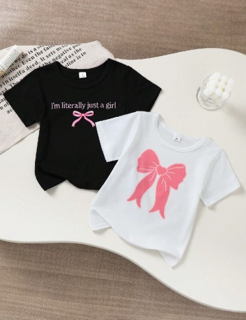 Set Tricouri 2 bucati Shein Kids, alb/negru