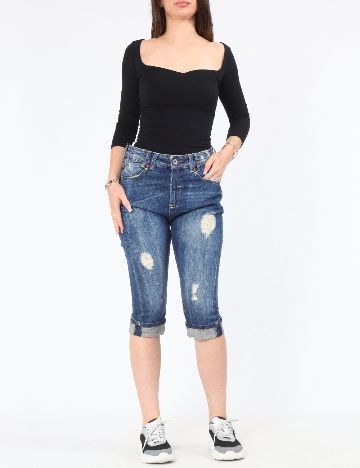 Pantaloni trei sferturi Bershka, albastru