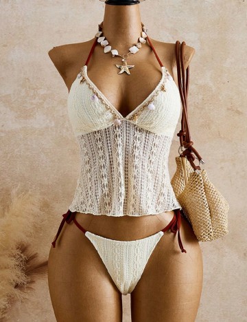 Costum de baie SHEIN, ecru