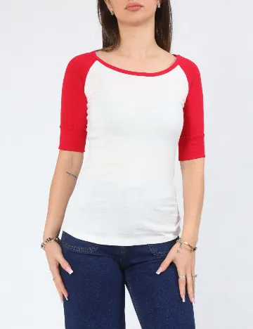 Bluza Bershka, alb/rosu