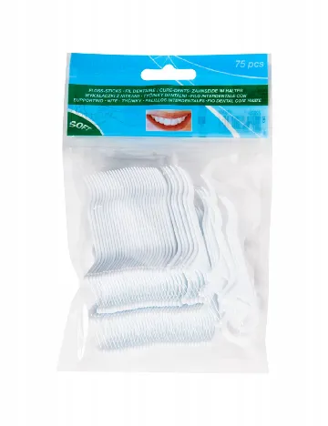Set scobitori cu ata dentara, 75 bucati ACTION, alb