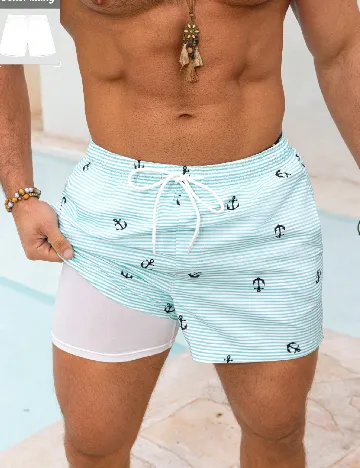 Short de baie SHEIN, verde/alb