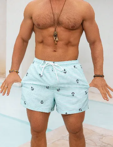 Short de baie SHEIN, verde/alb
