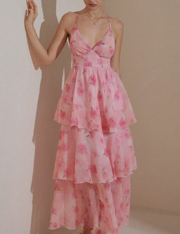 Rochie lunga Aveloria, roz