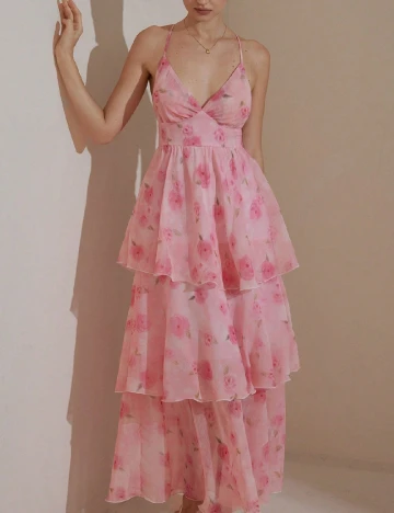 Rochie lunga Aveloria, roz