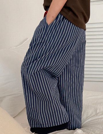 Pantaloni de pijama Dazy, bleumarin/alb