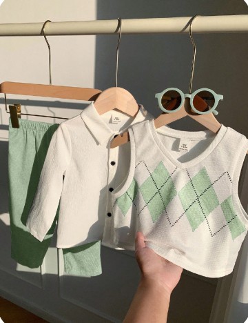 Compleu Shein Kids, alb/verde