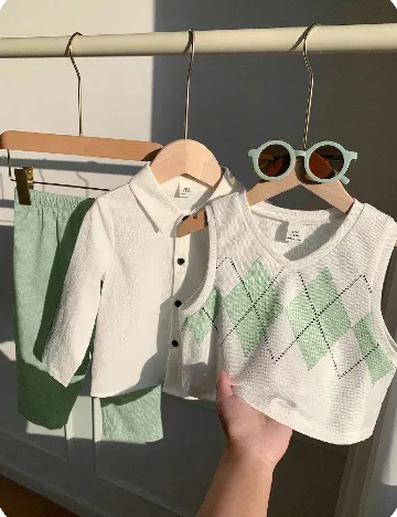 Compleu Shein Kids, alb/verde