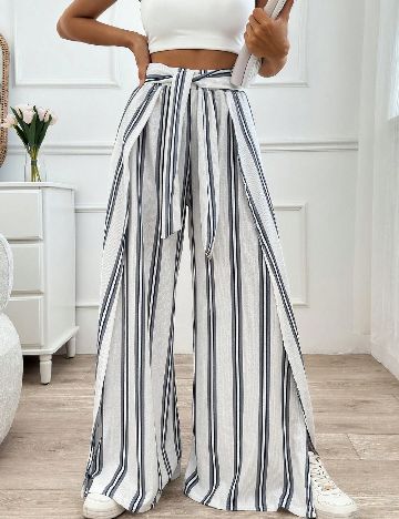 Pantaloni SHEIN, alb/albastru