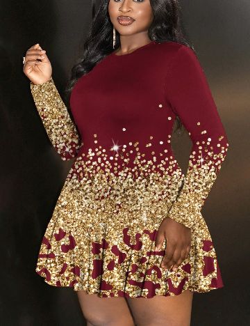 Rochie scurta SHEIN CURVE, visiniu/auriu