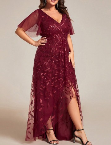 Rochie lunga Ever-Pretty Plus Size, visiniu