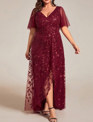 Rochie lunga Ever-Pretty Plus Size, visiniu