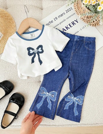 Compleu Shein Kids, albastru/alb