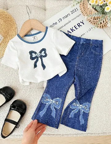 Compleu Shein Kids, albastru/alb