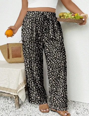 Pantaloni SHEIN CURVE, negru/crem