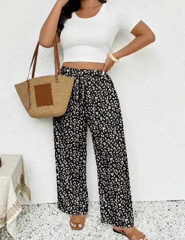 Pantaloni SHEIN CURVE, negru/crem