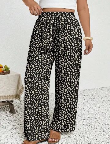 Pantaloni SHEIN CURVE, negru/crem
