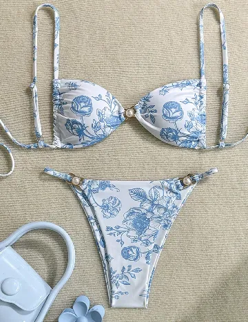 Costum de baie SHEIN CURVE, albastru/alb
