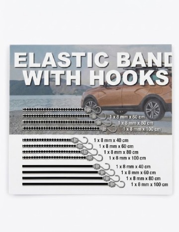 Sfori elastice cu carlige 8 bucati ACTION, negru