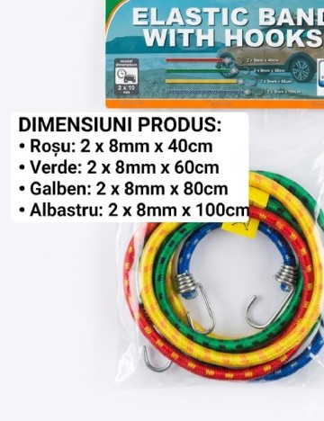 Sfori elastice cu carlige 8 bucati ACTION, mix culori