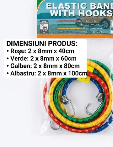 Sfori elastice cu carlige 8 bucati ACTION, mix culori
