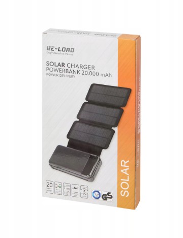 Baterie externa 20000 mAh cu incarcare solara Re-load, negru