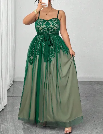 Rochie lunga SHEIN CURVE, verde/crem