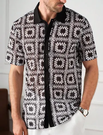 Camasa SHEIN, negru/alb