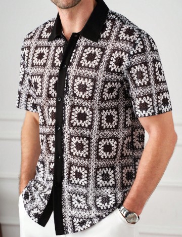 Camasa SHEIN, negru/alb