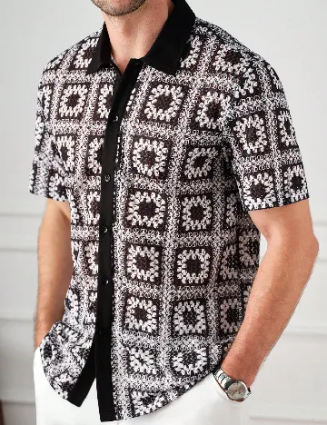 Camasa SHEIN, negru/alb