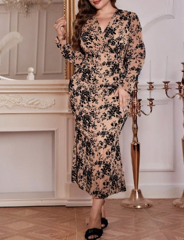 Rochie lunga SHEIN CURVE, crem/negru
