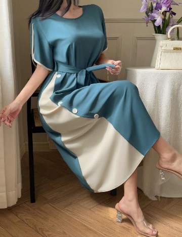 Rochie medie Dazy, verde/crem