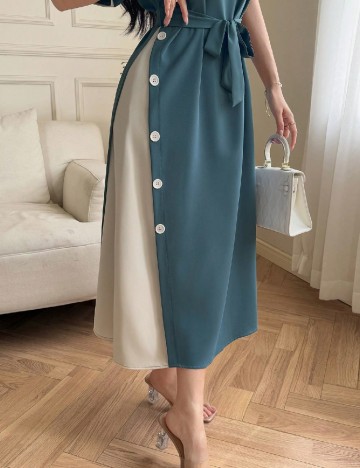 Rochie medie Dazy, verde/crem