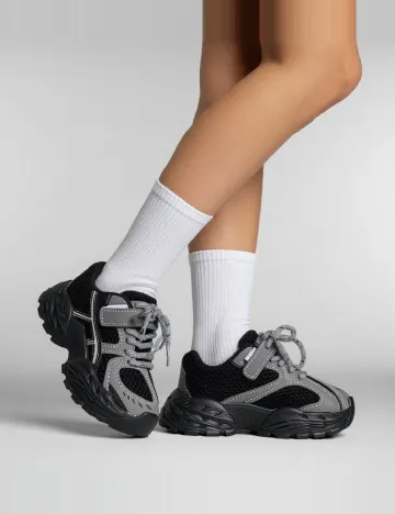 Adidasi Shein Kids, gri/negru