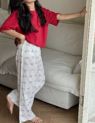 Pantaloni de pijama Shein Kids, alb