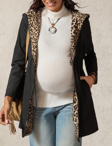 Jacheta reversibila SHEIN Maternity, animal print/negru