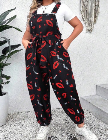 Salopeta SHEIN CURVE, negru/rosu