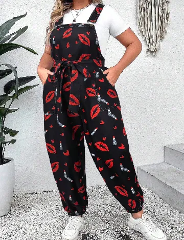 Salopeta SHEIN CURVE, negru/rosu