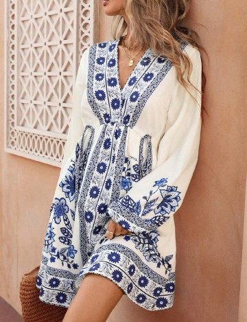 Rochie scurta SHEIN, crem/albastru