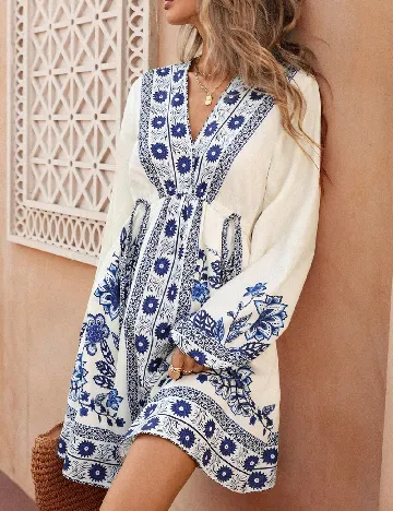 Rochie scurta SHEIN, crem/albastru